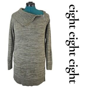 Eight Eight Eight Sweater Women Medium Olive Green Cotton Striped Zip Neck Tunic